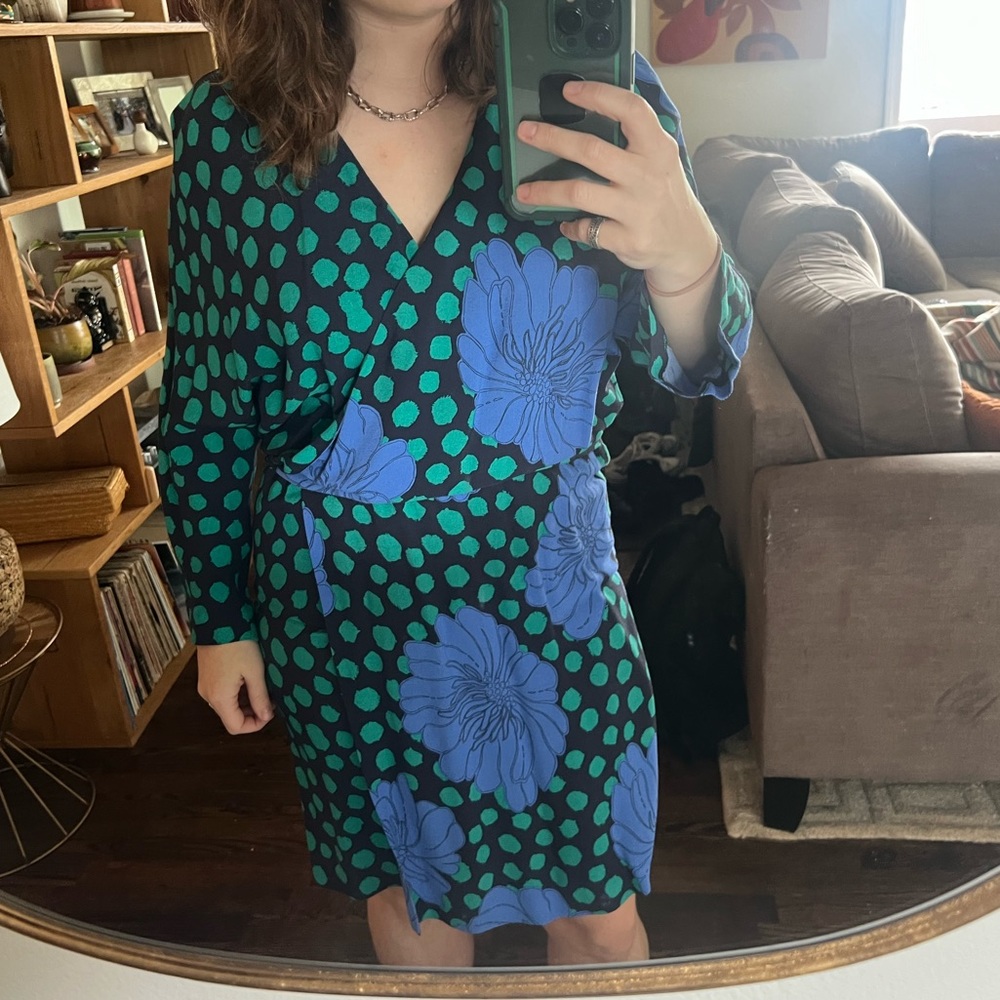 H&M crepe floral and polka dot wrap dress